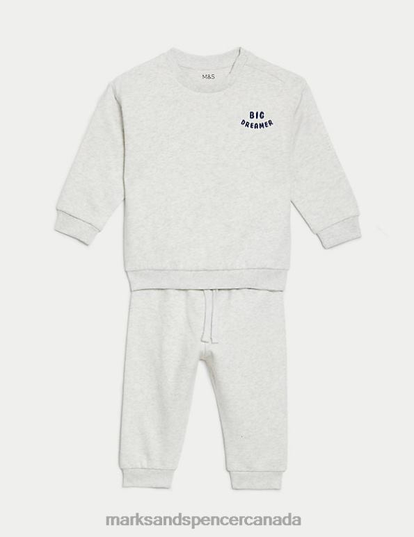 Baby Grey Marl Clothing Marks & Spencer 2pc Cotton Rich Sweater and Jogger Outfit 20VTD7589 - Marks and Spencer outlet