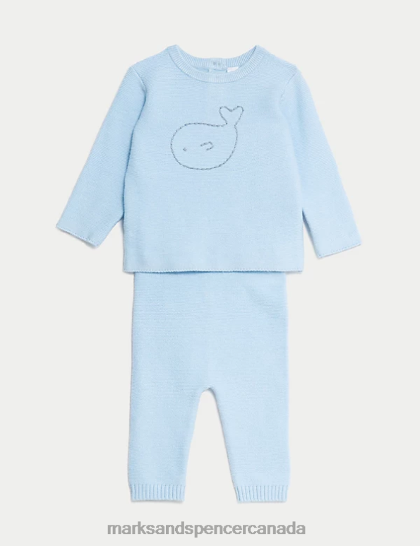 Baby Ice Blue Clothing Marks & Spencer 2pc Knitted Whale Outfit 20VTD7281 - Marks and Spencer outlet