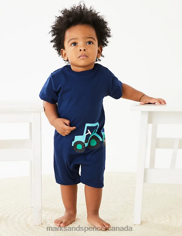 Marks and Spencer Canada - Baby Indigo Clothing Marks & Spencer Pure Cotton Transport Romper 20VTD7575