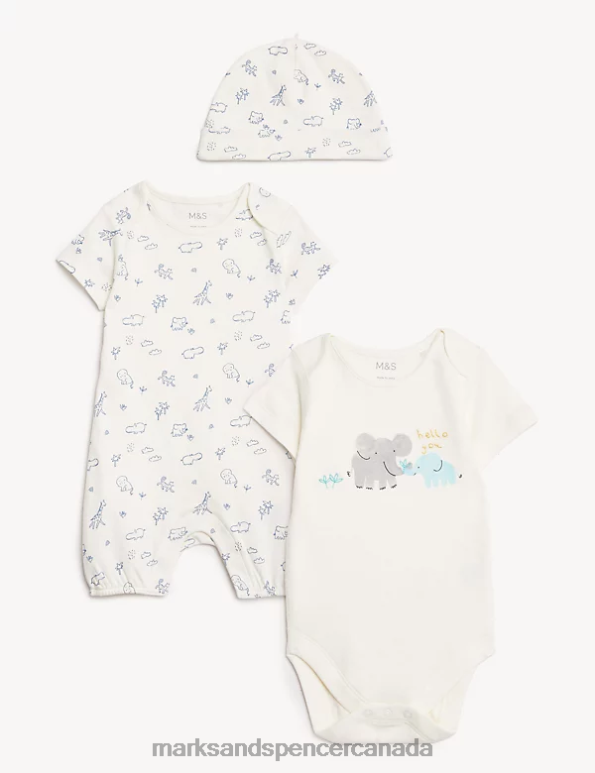 Marks and Spencer sale - Baby Ivory Mix Clothing Marks & Spencer 3pc Pure Cotton Animal Print Outfit 20VTD7557