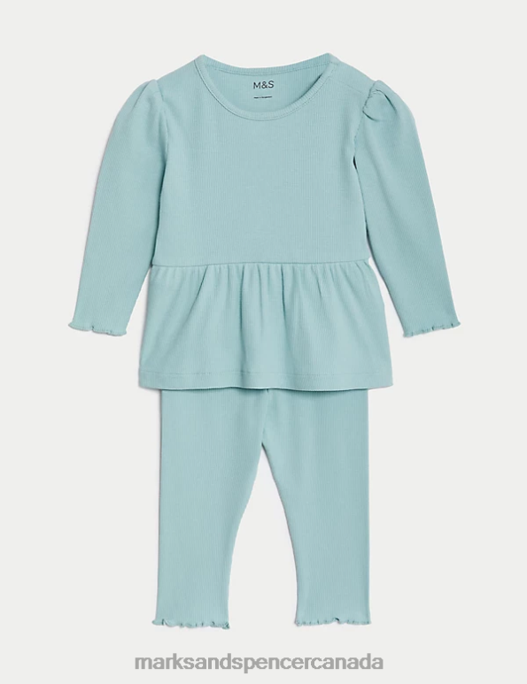 Marks and Spencer near me - Baby Light Teal Clothing Marks & Spencer 2pc Cotton Rich Ribbed Top & Bottom Outfit 20VTD7659