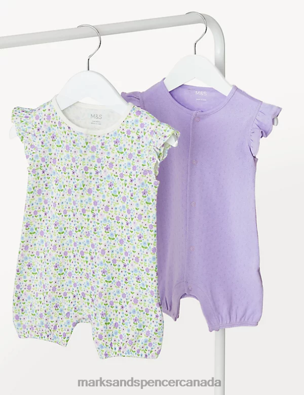 Baby Lilac Mix Clothing Marks & Spencer 2pk Pure Cotton Floral Rompers 20VTD7748 - Marks and Spencer Canada locations