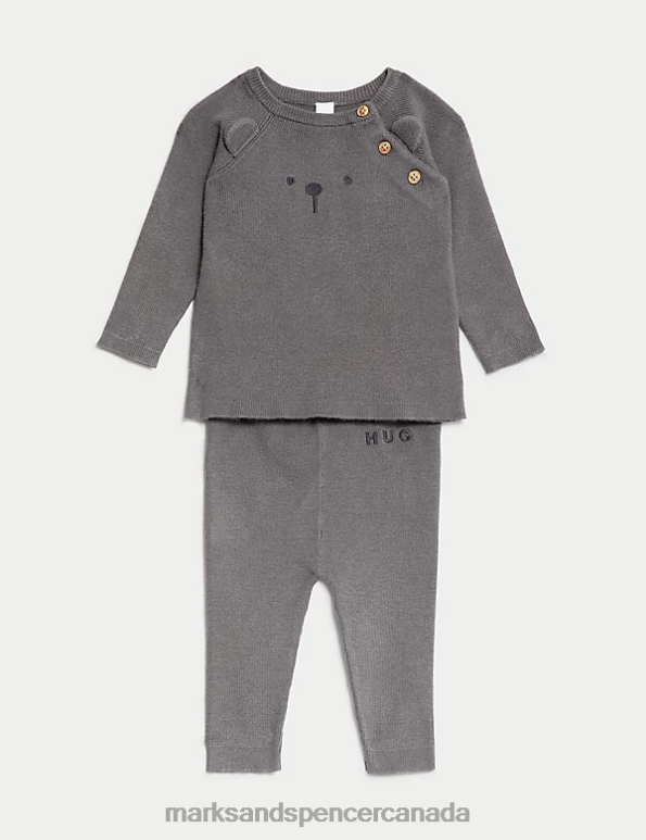 Baby Mid Grey Clothing Marks & Spencer 2pc Bear Face Knitted Outfit 20VTD7419 - Marks and Spencer Canada locations