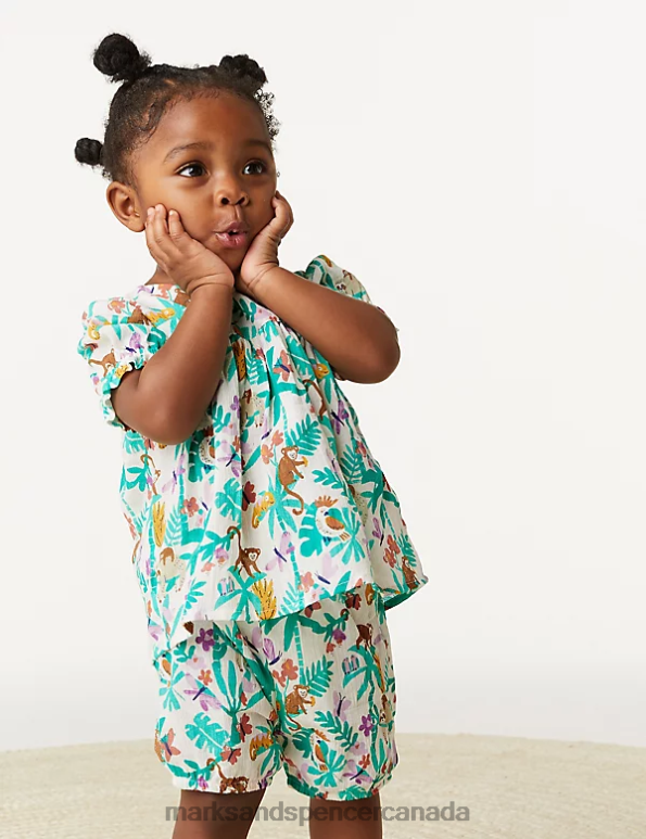 Marks and Spencer sale - Baby Multi Clothing Marks & Spencer 2pc Pure Cotton Jungle Print Outfit 20VTD7716