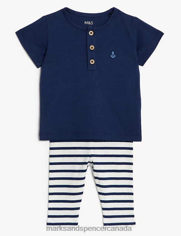 Marks and Spencer sale - Baby Navy Mix Clothing Marks & Spencer Cotton Navy T-Shirt Outfit 20VTD7299