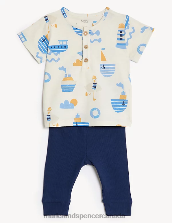 Marks and Spencer Canada - Baby Navy Mix Clothing Marks & Spencer Cotton Seagull Print Outfit 20VTD7444