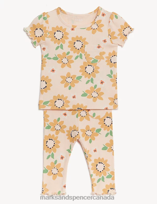 Baby Peach Mix Clothing Marks & Spencer 2pc Cotton Rich Sunflower Outfit 20VTD7699 - Marks and Spencer Canada locations