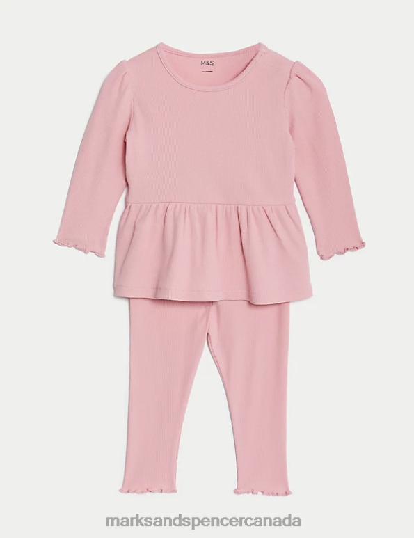 Baby Pink Clothing Marks & Spencer 2pc Cotton Rich Ribbed Top & Bottom Outfit 20VTD7863 - Marks and Spencer Canada locations