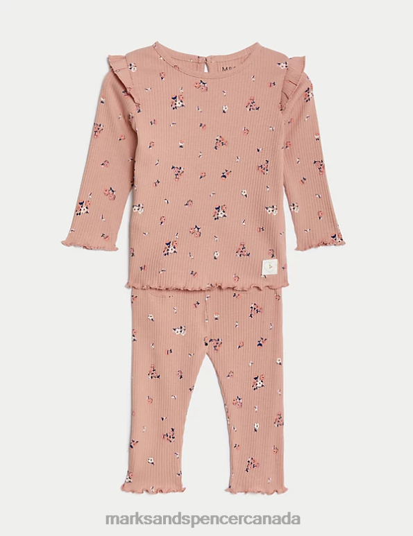 Marks and Spencer sale - Baby Pink Clothing Marks & Spencer 2pc Pure Cotton Floral Top & Bottom Outfit 20VTD7662