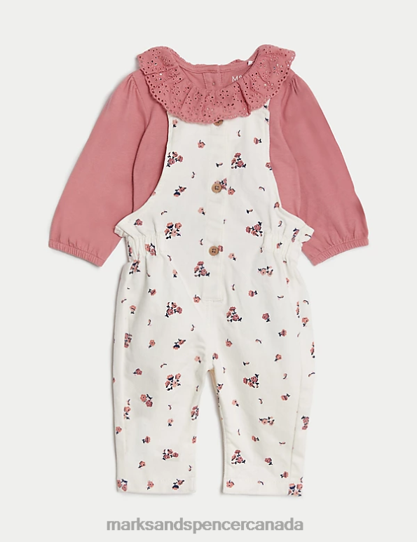 Baby Pink Mix Clothing Marks & Spencer 2pc Cotton Rich Floral Outfit 20VTD7655 - Marks and Spencer outlet