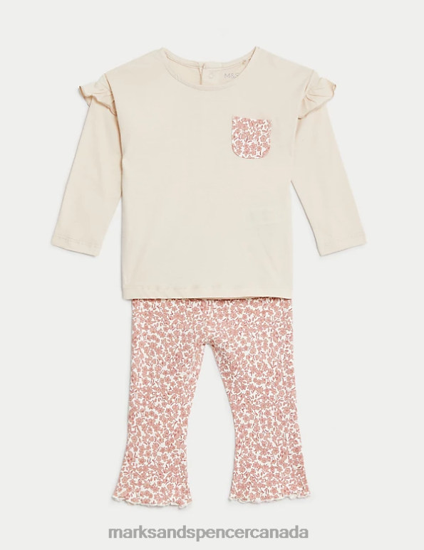 Marks and Spencer Canada - Baby Pink Mix Clothing Marks & Spencer 2pc Cotton Rich Floral Outfit 20VTD7658