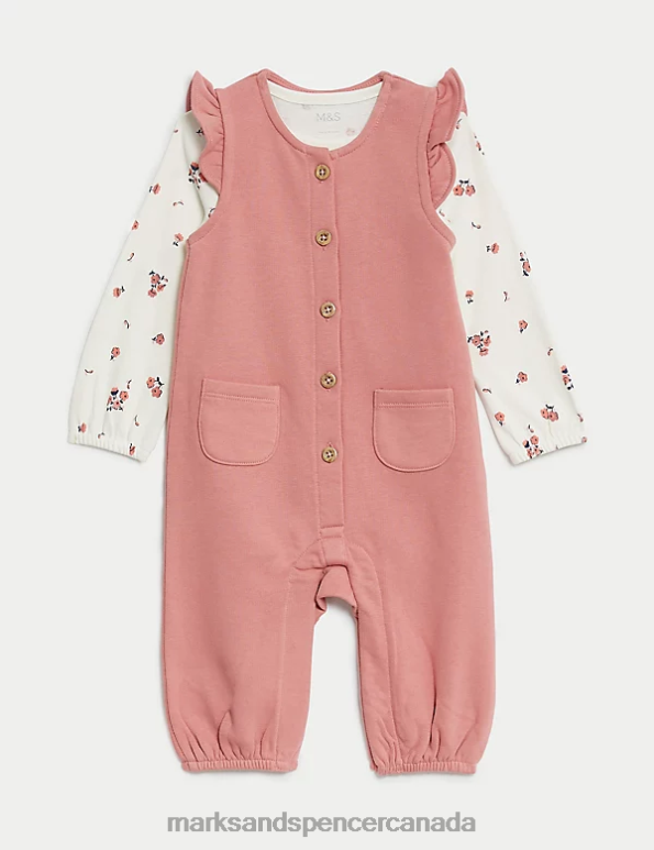 Baby Pink Mix Clothing Marks & Spencer 2pc Cotton Rich Floral Outfit 20VTD7667 - Marks and Spencer outlet