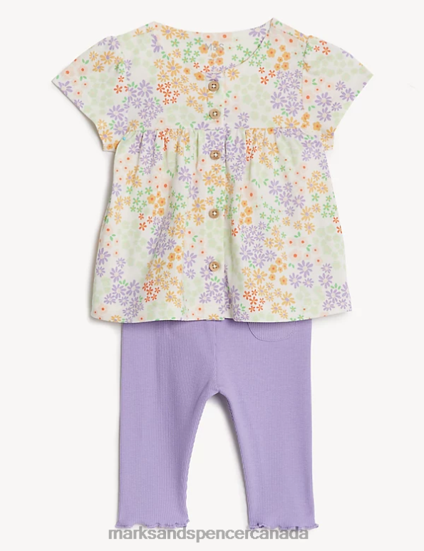 Baby Pink Mix Clothing Marks & Spencer Cotton Ditsy Jersey Outfit 20VTD7741 - Marks and Spencer online