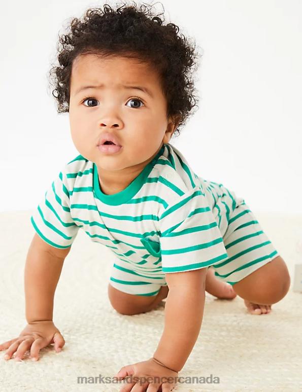 Baby Spearmint Clothing Marks & Spencer Pure Cotton Striped Romper 20VTD7508 - Marks and Spencer Canada locations