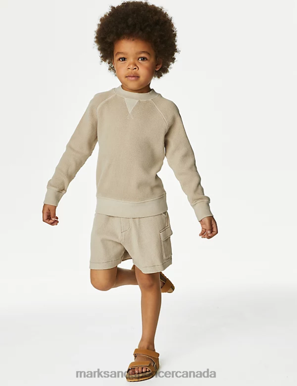 Marks and Spencer Canada - Baby Stone Clothing Marks & Spencer Pure Cotton Sweatshirt and Short Set 20VTD7997