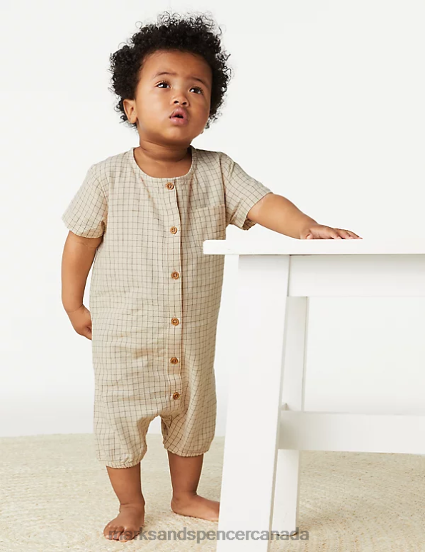 Marks and Spencer near me - Baby Stone Mix Clothing Marks & Spencer Pure Cotton Gingham Romper 20VTD7555