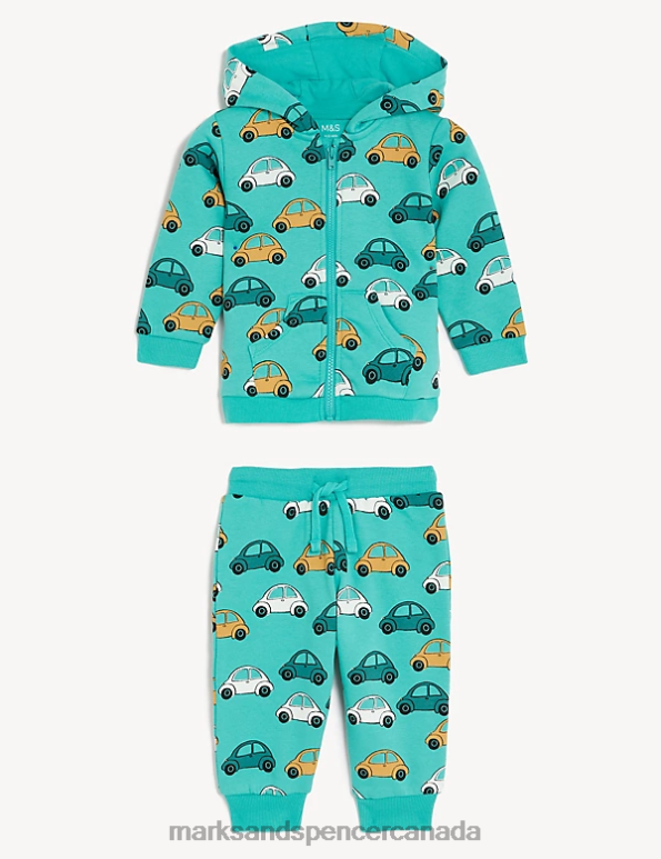 Marks and Spencer Canada - Baby Turquoise Clothing Marks & Spencer Cotton Rich Car Print Outfit 20VTD7255