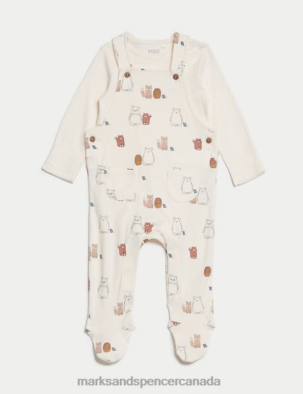 Marks and Spencer near me - Baby White Mix Clothing Marks & Spencer 2pc Pure Cotton Animal Dungarees Outfit 20VTD7785