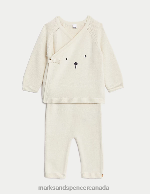 Marks and Spencer sale - Baby White Mix Clothing Marks & Spencer 2pc Pure Cotton Knitted Bear Outfit 20VTD7237