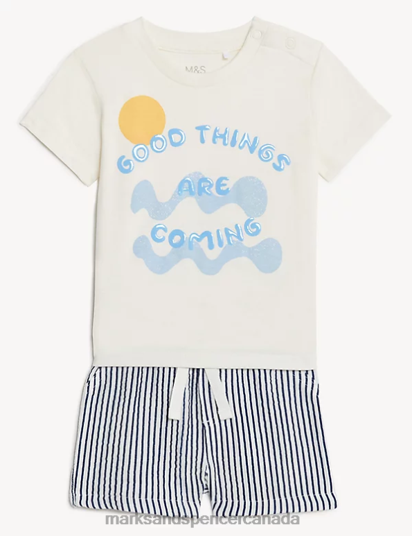 Marks and Spencer Canada - Baby White Mix Clothing Marks & Spencer 2pc Pure Cotton Slogan Outfit 20VTD7427