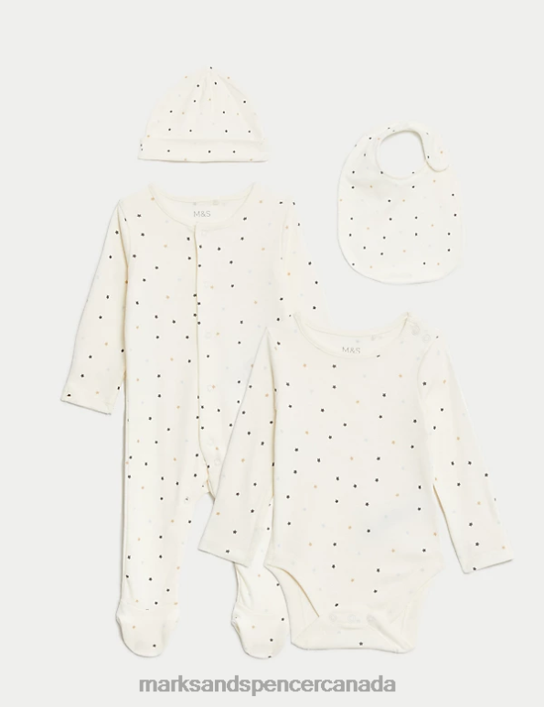 Baby White Mix Clothing Marks & Spencer 4pc Pure Cotton Stars Starter Set 20VTD7360 - Marks and Spencer outlet