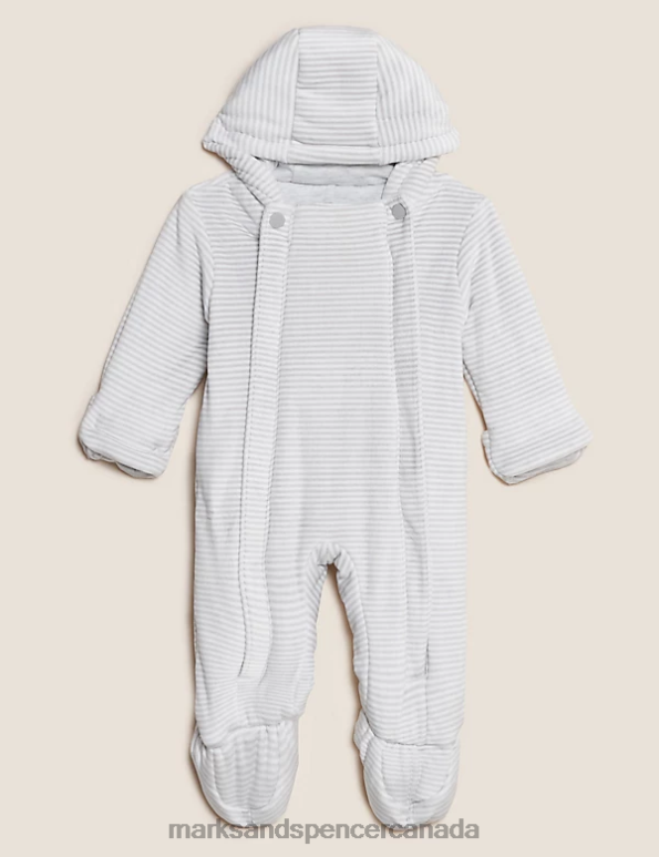 Baby Grey Mix Clothing Marks & Spencer Velour Striped Pramsuit 20VTD7556 - Marks and Spencer outlet