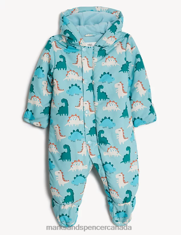 Baby Teal Mix Clothing Marks & Spencer Hooded Dinosaur Print Snowsuit 20VTD7395 - Marks and Spencer Canada locations