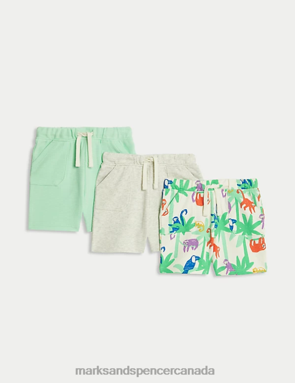 Baby Bright Mint Clothing Marks & Spencer 3pk Cotton Rich Patterned Shorts 20VTD7525 - Marks and Spencer outlet