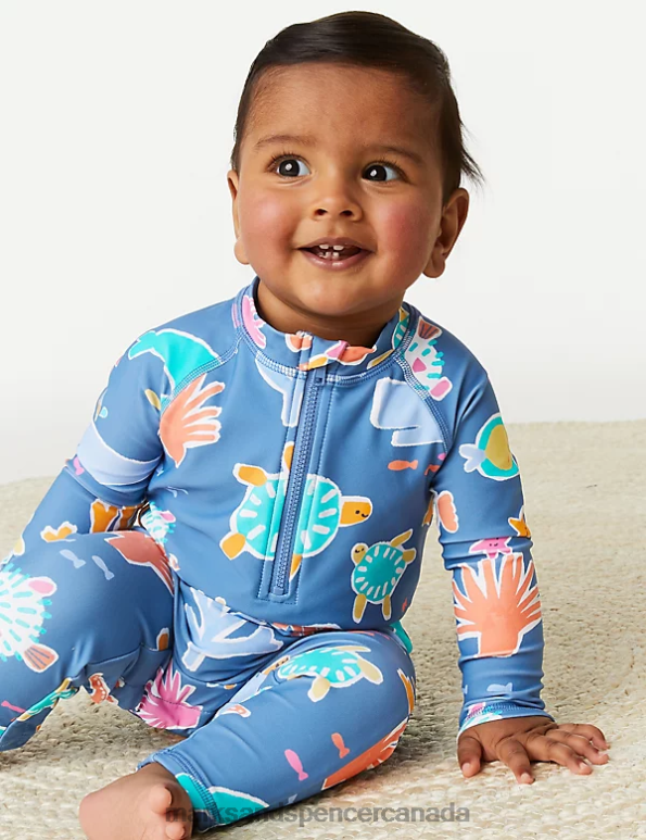 Baby Multi Clothing Marks & Spencer 2pc Sealife Swimsuit & Hat Set 20VTD12 - Marks and Spencer outlet