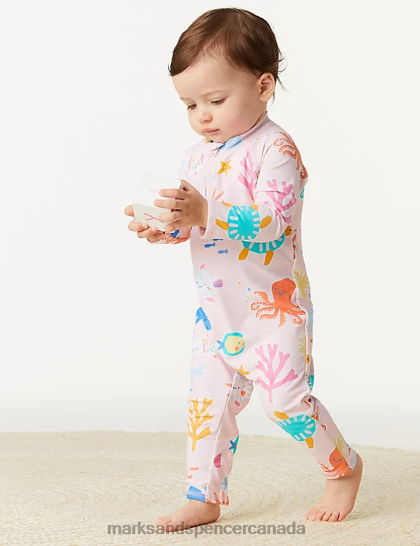 Baby Multi Clothing Marks & Spencer Sealife Long Sleeve Swimsuit & Hat Set 20VTD7747 - Marks and Spencer Canada locations