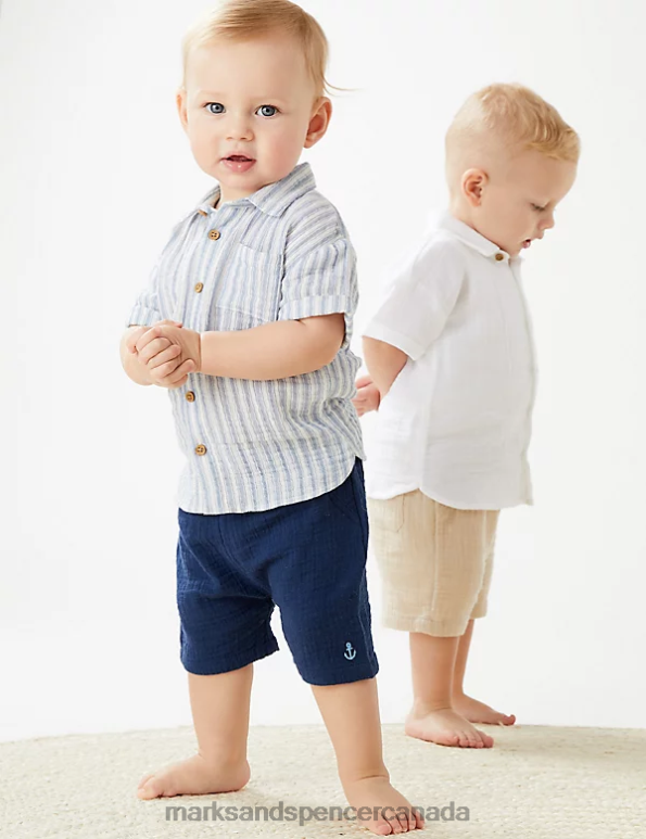 Marks and Spencer Canada - Baby Navy Clothing Marks & Spencer Pure Cotton Shorts 20VTD7772