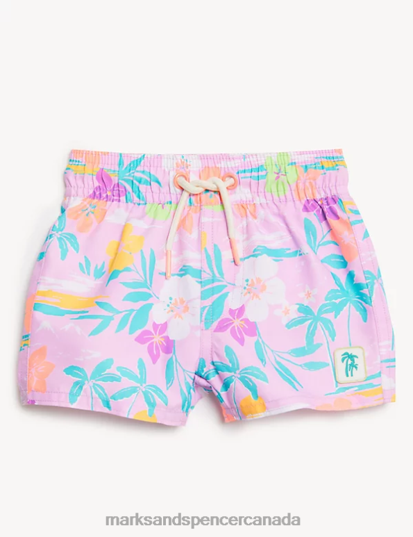 Baby Pink Mix Clothing Marks & Spencer Ocean Print Swim Shorts 20VTD7451 - Marks and Spencer Canada locations