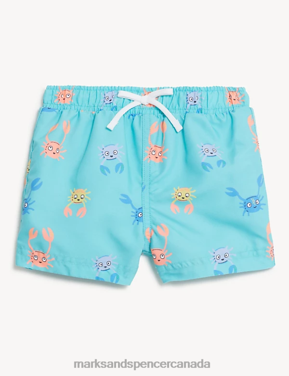 Marks and Spencer near me - Baby Turquoise Mix Clothing Marks & Spencer Fish Print Swim Shorts 20VTD7353