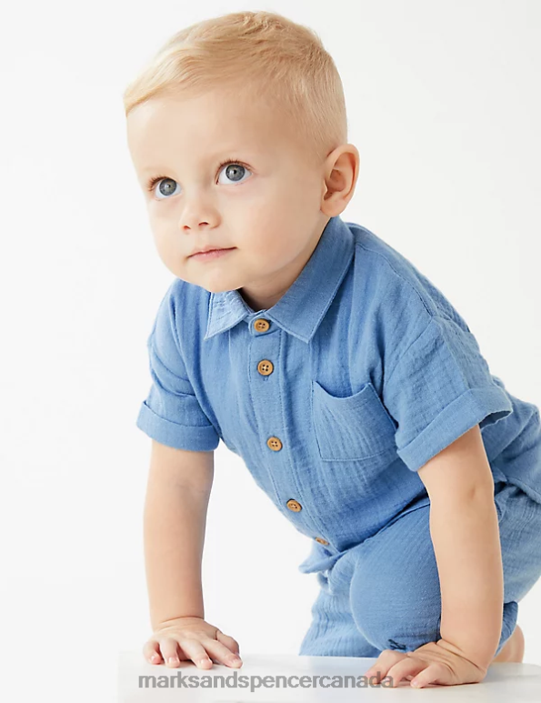 Baby Azure Blue Clothing Marks & Spencer Pure Cotton Shirt 20VTD7515 - Marks and Spencer outlet