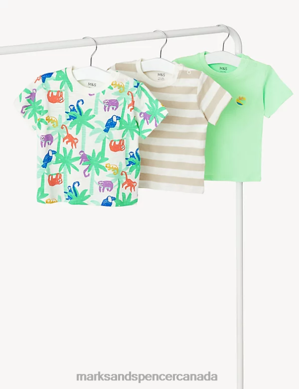 Marks and Spencer Canada - Baby Bright Blue Clothing Marks & Spencer 3pk Pure Cotton Palm Tree Print T-Shirts 20VTD7536