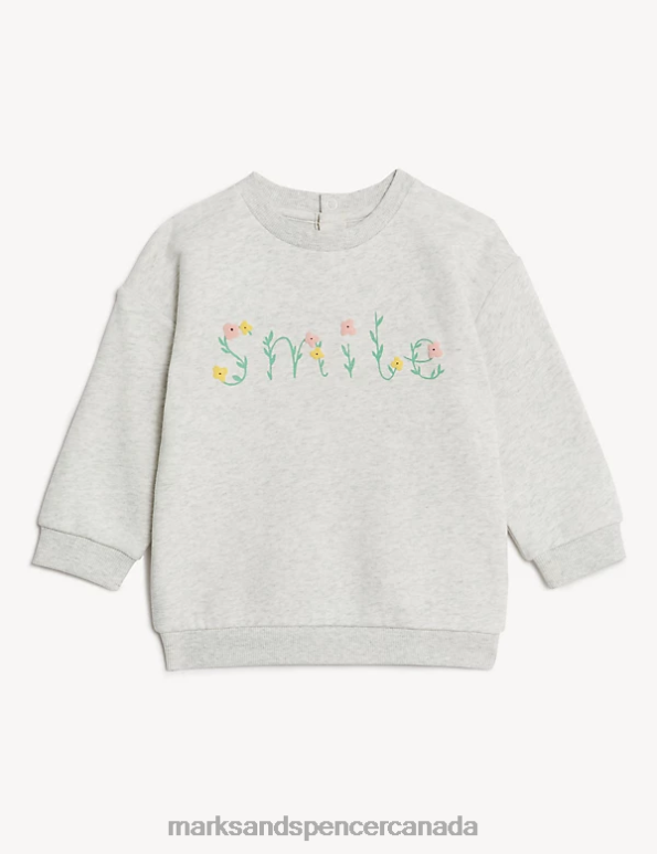 Marks and Spencer near me - Baby Grey Marl Clothing Marks & Spencer Cotton Rich Smile Slogan Sweater 20VTD7775