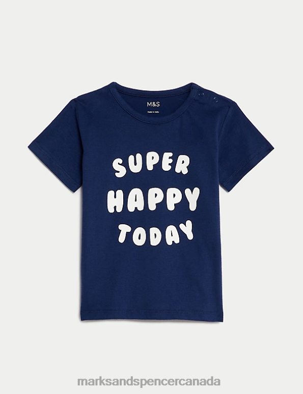 Marks and Spencer Canada - Baby Indigo Clothing Marks & Spencer Pure Cotton Super Happy Slogan T-Shirt 20VTD7441