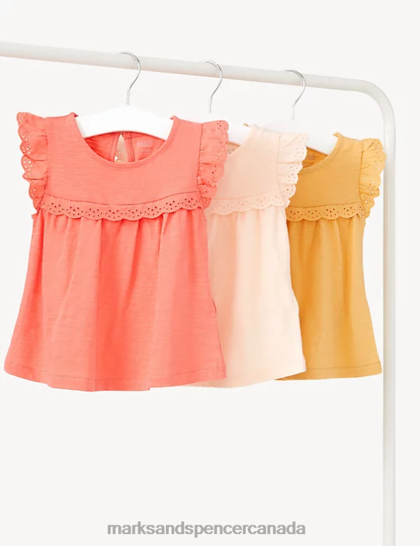 Baby Light Peach Clothing Marks & Spencer 3pk Pure Cotton Tops 20VTD7673 - Marks and Spencer outlet