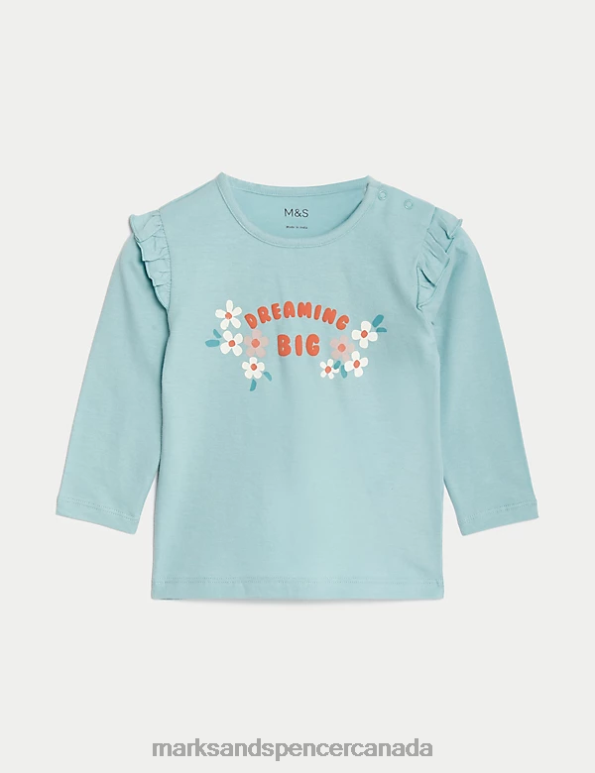 Marks and Spencer Canada - Baby Light Teal Clothing Marks & Spencer Pure Cotton Slogan Top 20VTD7679