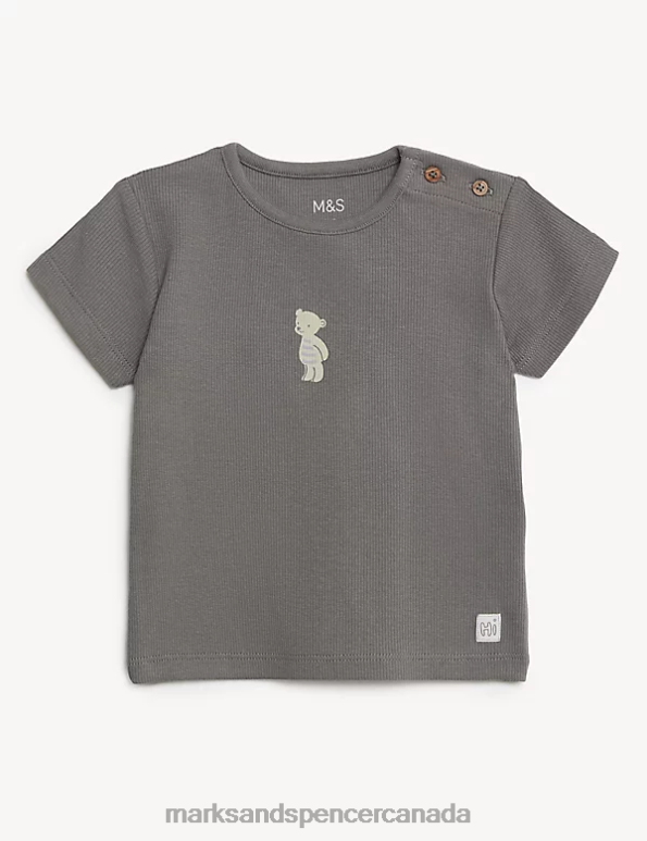 Baby Medium Grey Clothing Marks & Spencer Cotton Rich Bear T-Shirt 20VTD7401 - Marks and Spencer Canada locations