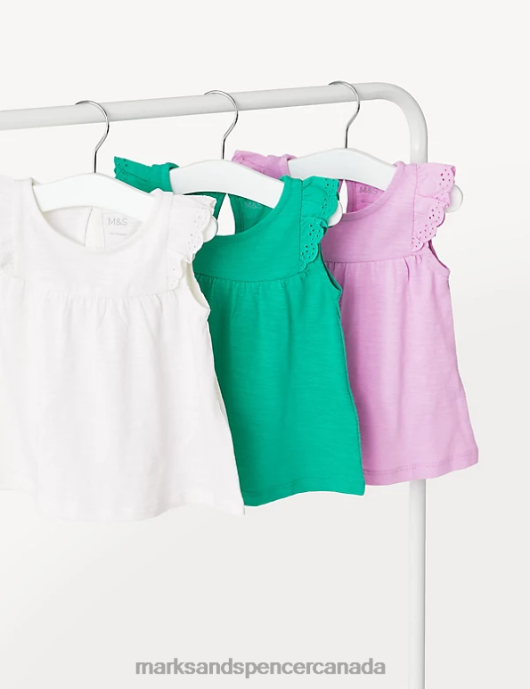 Baby Multi Clothing Marks & Spencer 3pk Pure Cotton Frill Tops 20VTD7691 - Marks and Spencer Canada locations