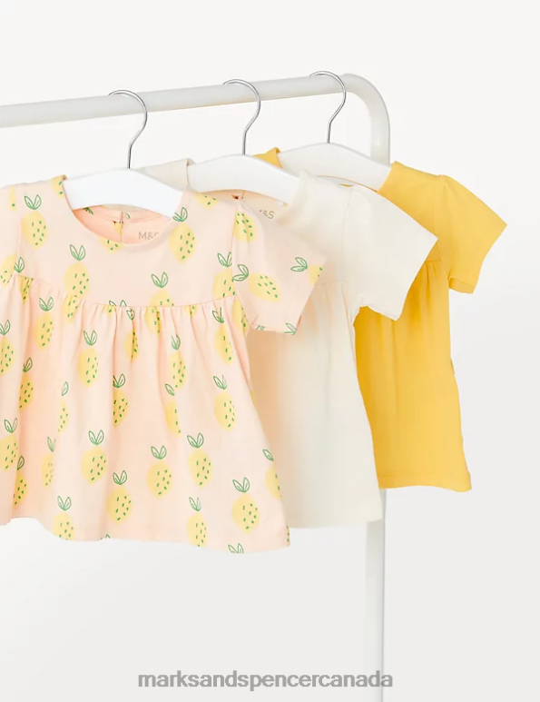 Marks and Spencer sale - Baby Multi Clothing Marks & Spencer 3pk Pure Cotton Lemon & Plain T-Shirts 20VTD7688