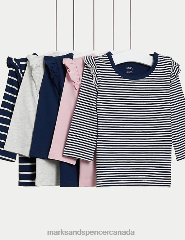 Baby Multi Clothing Marks & Spencer 5pk Pure Cotton Striped & Plain Tops 20VTD7648 - Marks and Spencer online