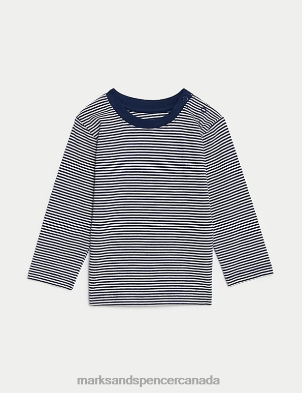 Marks and Spencer sale - Baby Navy Mix Clothing Marks & Spencer Pure Cotton Striped Top 20VTD7334