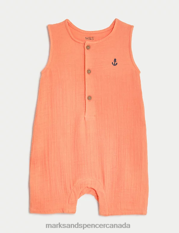 Marks and Spencer Canada - Unisex Apricot Clothing Marks & Spencer Pure Cotton Romper 20VTD7573