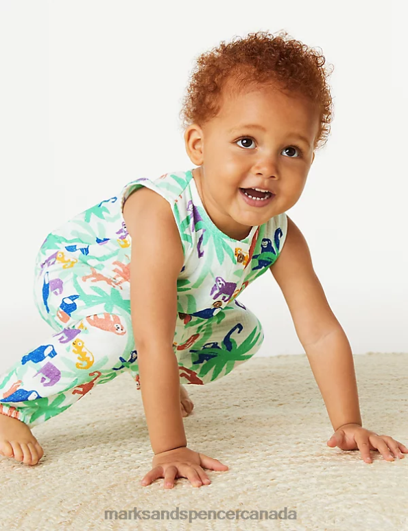 Marks and Spencer near me - Unisex Multi Clothing Marks & Spencer Pure Cotton Jungle Animals Romper 20VTD7579