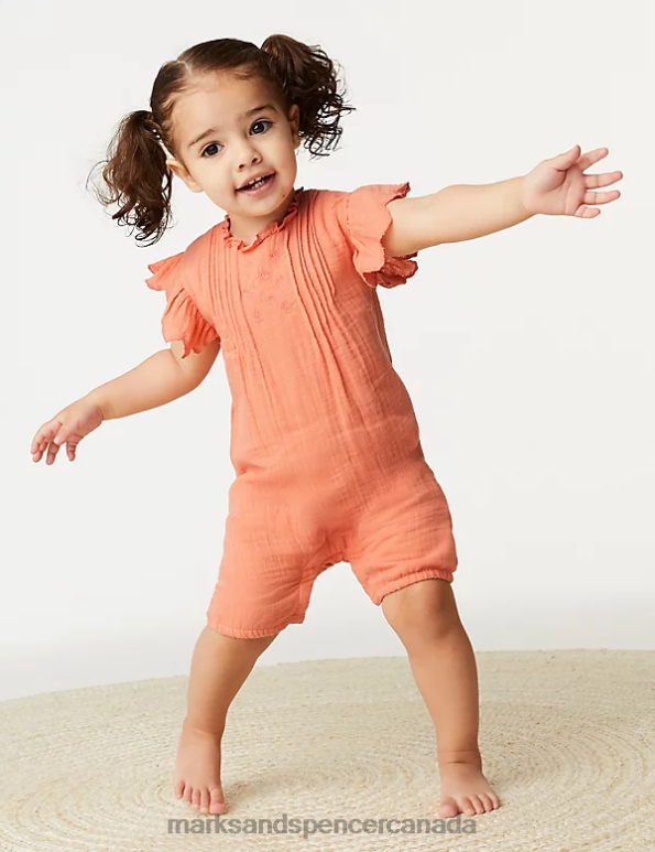 Unisex Orange Mix Clothing Marks & Spencer Pure Cotton Embroidered Floral Romper 20VTD7711 - Marks and Spencer online