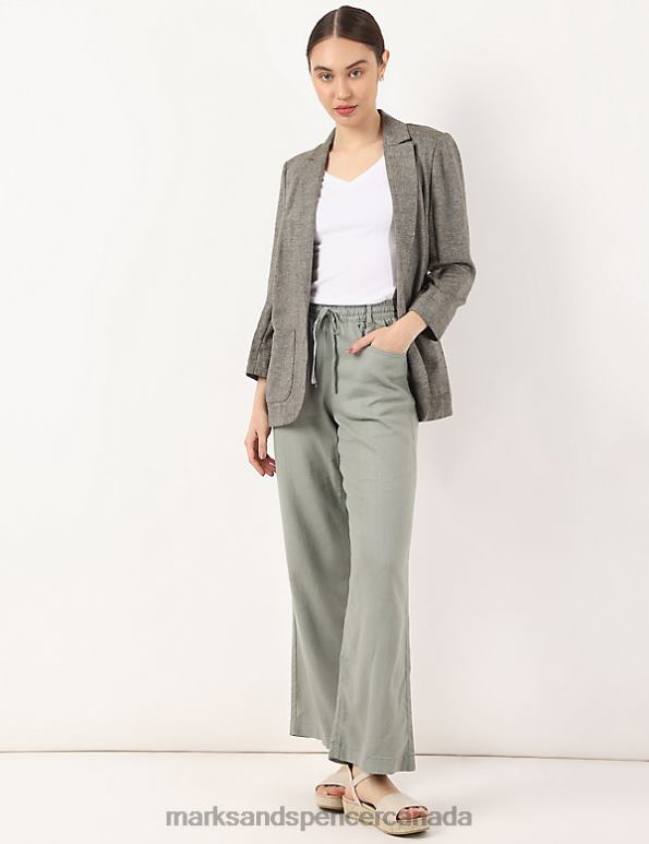 Marks and Spencer sale - Unisex Dark Khaki Clothing Marks & Spencer Linen Pocket Front Blazer 20VTD2810