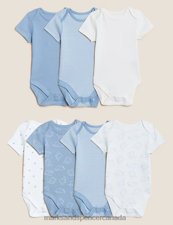 Marks and Spencer near me - Unisex Blue Mix Clothing Marks & Spencer 7pk Pure Cotton Bodysuits 20VTD7383