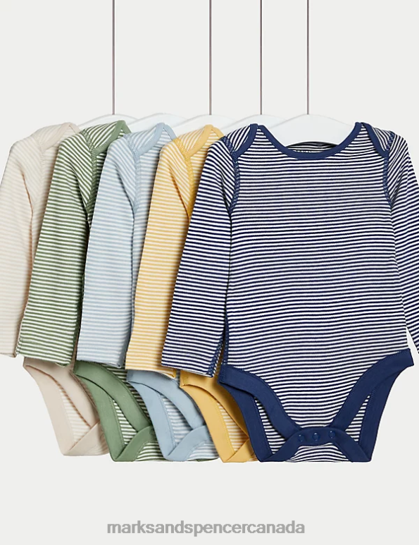 Unisex Multi Clothing Marks & Spencer 5pk Pure Cotton Striped Bodysuits 20VTD7504 - Marks and Spencer outlet